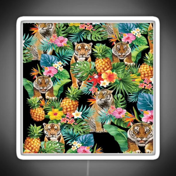 Tropical Pineapple Hiding Tiger Pattern RGB Neon Sign