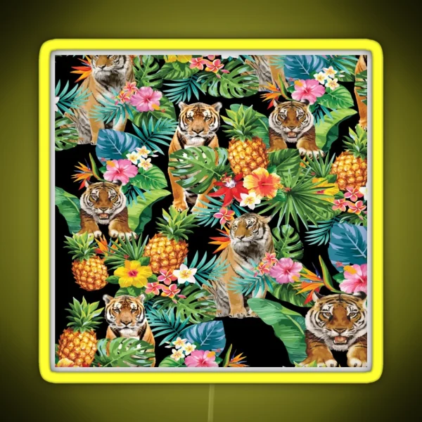 Tropical Pineapple Hiding Tiger Pattern RGB Neon Sign