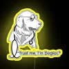 RGB neon sign reading 'Trust me, I'm Dogtor' in bold yellow letters