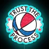 Retro Philadelphia basketball logo with neon accents.