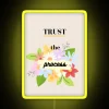 Neon sign with bold, colorful letters reading 'Trust The Process'