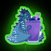Tsunami-themed neon sign with blueberry smoothie