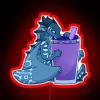 Tsunami wave with neon blueberry smoothie sign