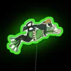 Neon sign with a tsuyu character who is actually a frog in vibrant green colors.