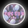 Tucson landmark neon sign featuring a pink cactus in RGB colors.