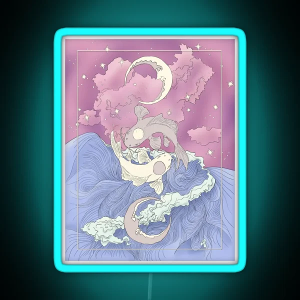 Tui And La Moon And Ocean Spirits Art Nouveau RGB Neon Sign