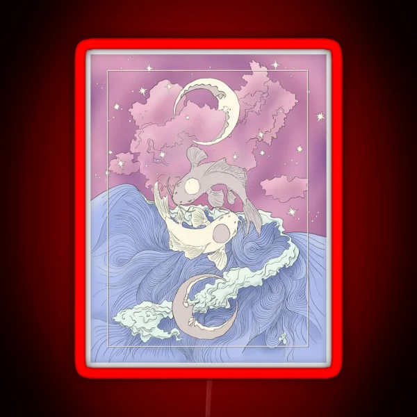 Tui And La Moon And Ocean Spirits Art Nouveau RGB Neon Sign