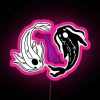 Tropical bird perched on vibrant neon sign with pink hues