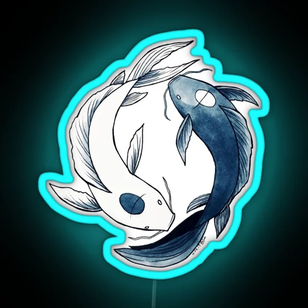 Tui And La Yin And Yang Koi Classic Led RGB Neon Sign