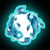 Watercolor koi fish with tui and lying yin yang in neon blue.