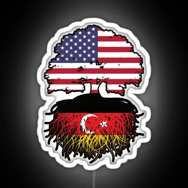 Turkish German German Turks American USA Tree Roots Flag RGB Neon Sign