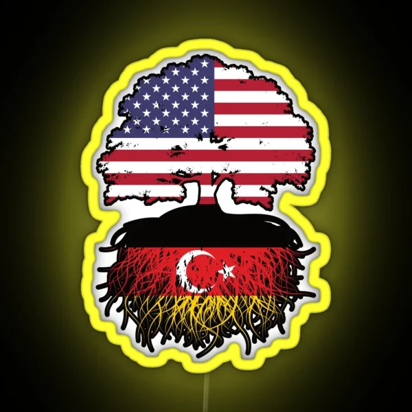 Turkish German German Turks American USA Tree Roots Flag RGB Neon Sign