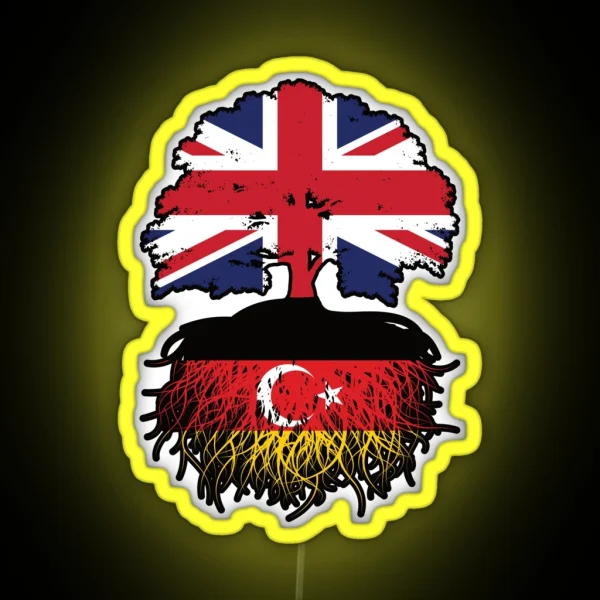 Turkish German German Turks British UK Tree Roots Flag RGB Neon Sign
