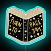 Neon sign with blue lights and turned page design.