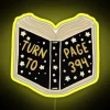Neon sign with RGB colors and a turn to page design, featuring yellow hues.