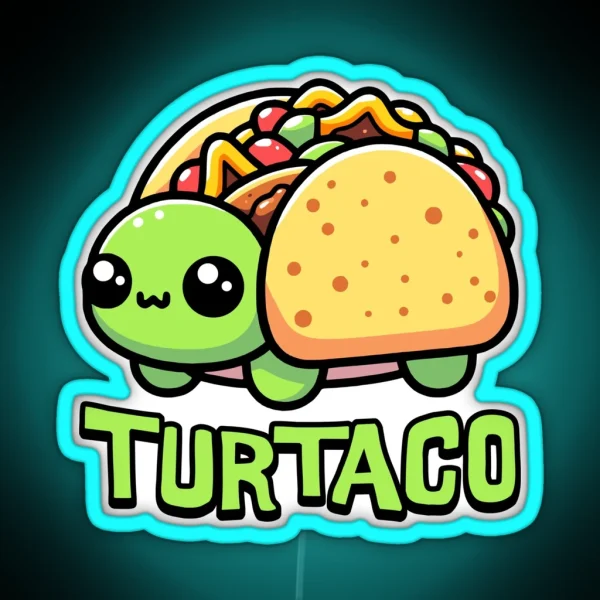 Turtaco Turtle Taco Cute Food Animals Pun RGB Neon Sign