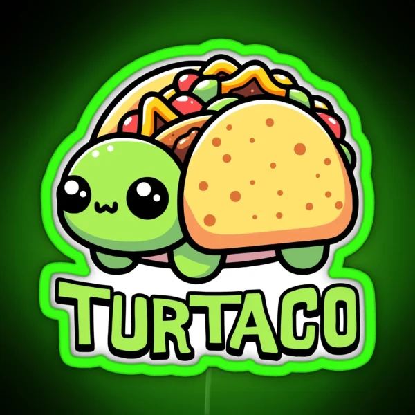 Turtaco Turtle Taco Cute Food Animals Pun RGB Neon Sign