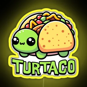 Turtaco Turtle Taco Cute Food Animals Pun RGB Neon Sign