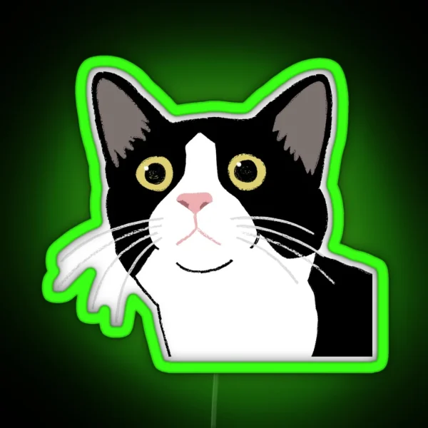 Tuxedo Cat Looking Up Portrait RGB Neon Sign