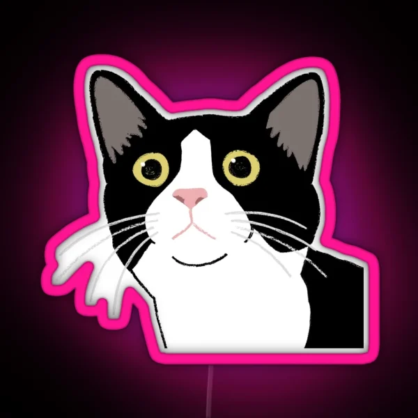 Tuxedo Cat Looking Up Portrait RGB Neon Sign