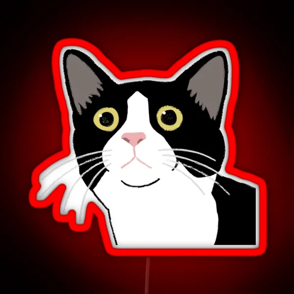 Tuxedo Cat Looking Up Portrait RGB Neon Sign