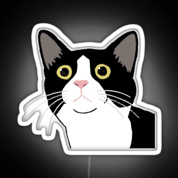Tuxedo Cat Looking Up Portrait RGB Neon Sign