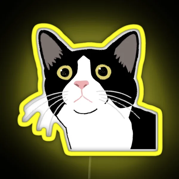 Tuxedo Cat Looking Up Portrait RGB Neon Sign