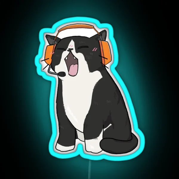 Tuxedo Cat With Headphones RGB Neon Sign