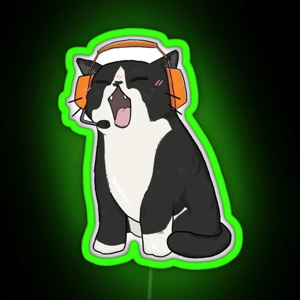 Tuxedo Cat With Headphones RGB Neon Sign