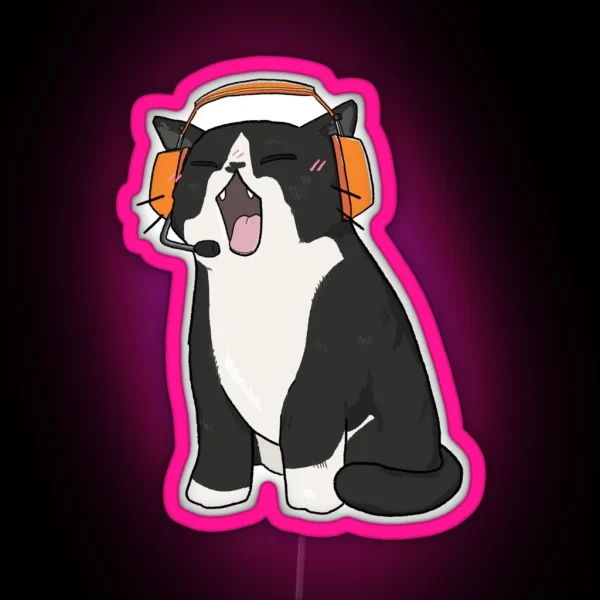 Tuxedo Cat With Headphones RGB Neon Sign