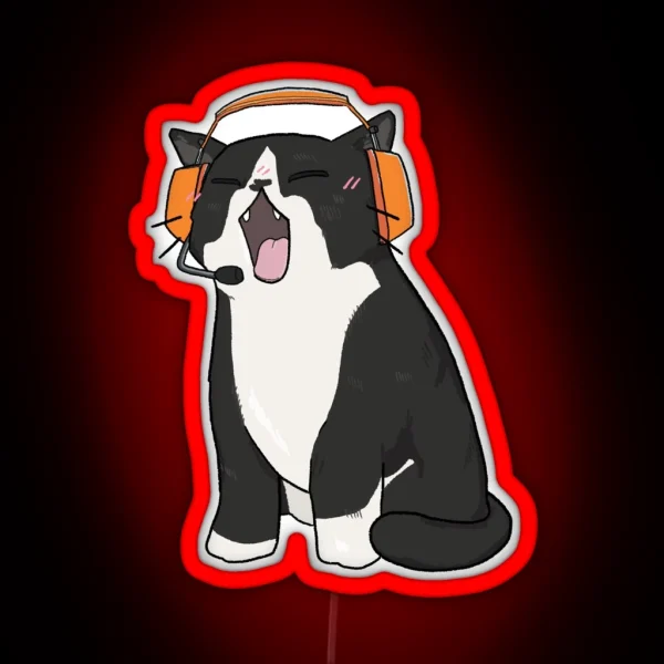 Tuxedo Cat With Headphones RGB Neon Sign