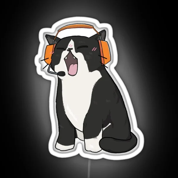 Tuxedo Cat With Headphones RGB Neon Sign