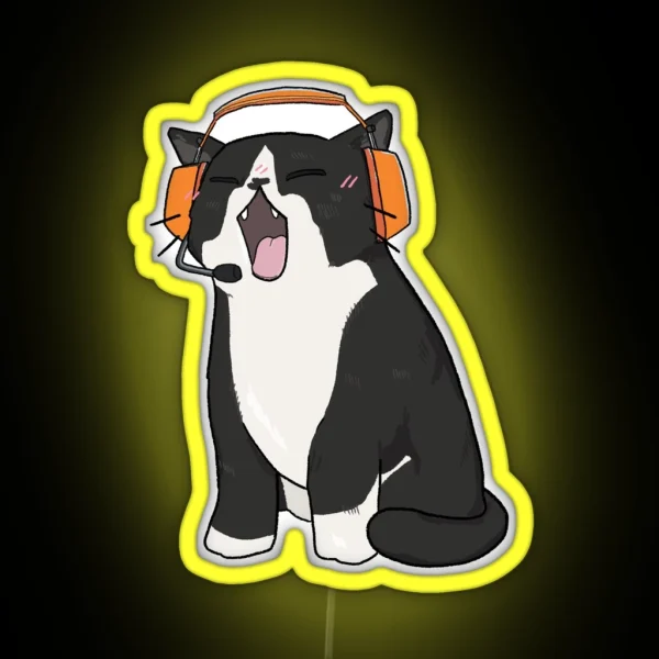 Tuxedo Cat With Headphones RGB Neon Sign