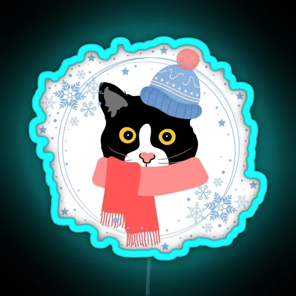 Tuxedo Cat With Winter Attire RGB Neon Sign