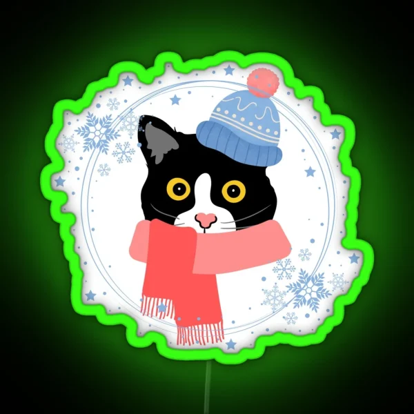 Tuxedo Cat With Winter Attire RGB Neon Sign
