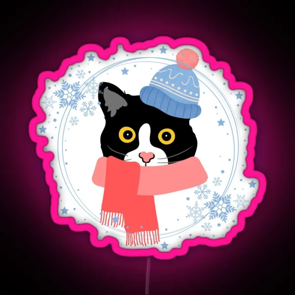 Tuxedo Cat With Winter Attire RGB Neon Sign