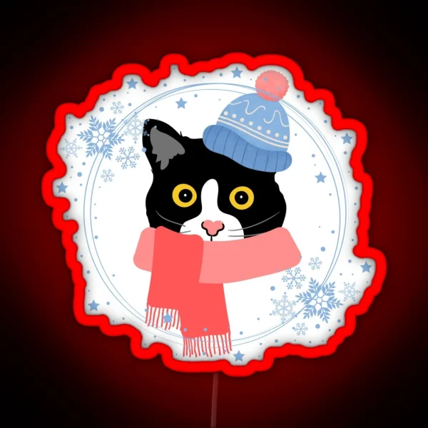 Tuxedo Cat With Winter Attire RGB Neon Sign