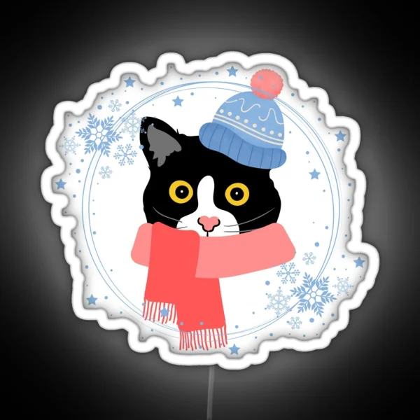Tuxedo Cat With Winter Attire RGB Neon Sign