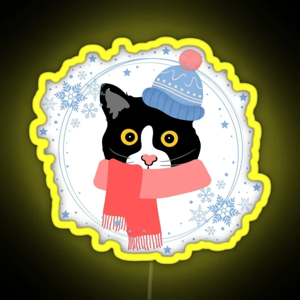 Tuxedo Cat With Winter Attire RGB Neon Sign