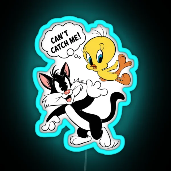 Tweety Bird Teasing Sylvester In Playful Chase RGB Neon Sign