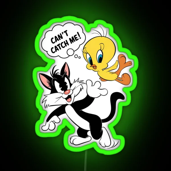 Tweety Bird Teasing Sylvester In Playful Chase RGB Neon Sign