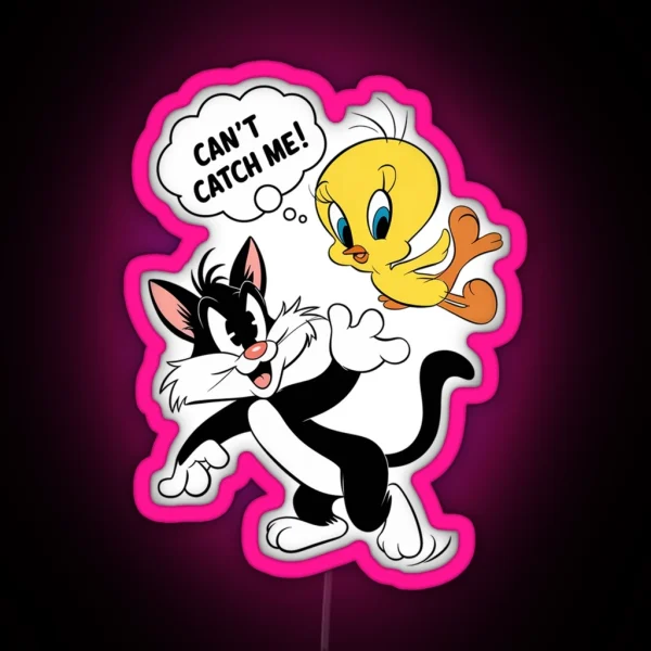Tweety Bird Teasing Sylvester In Playful Chase RGB Neon Sign