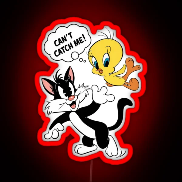 Tweety Bird Teasing Sylvester In Playful Chase RGB Neon Sign