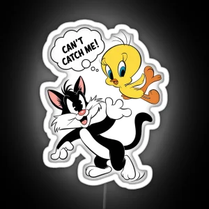 Tweety Bird Teasing Sylvester In Playful Chase RGB Neon Sign