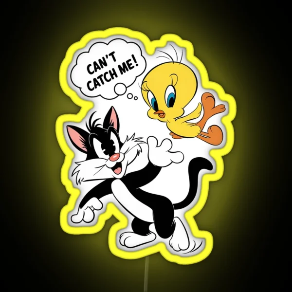 Tweety Bird Teasing Sylvester In Playful Chase RGB Neon Sign