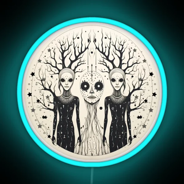 Twin Forest Spirits Pagan Illustration RGB Neon Sign