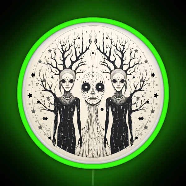 Twin Forest Spirits Pagan Illustration RGB Neon Sign