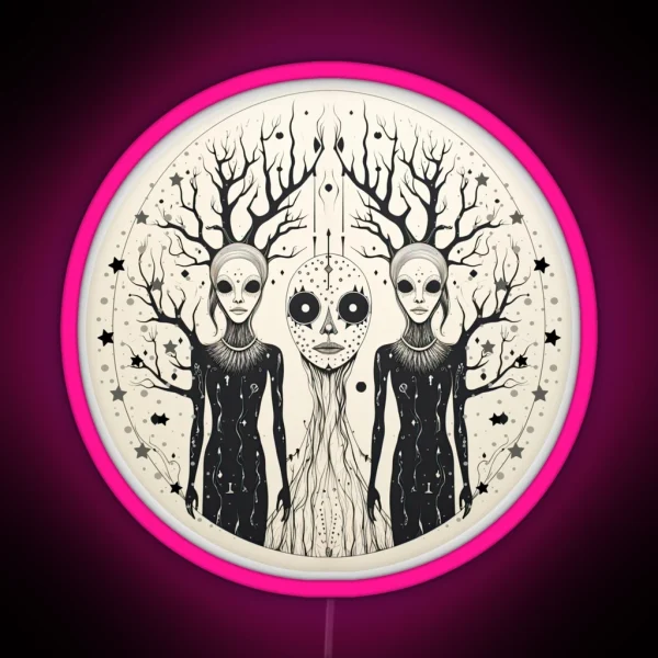 Twin Forest Spirits Pagan Illustration RGB Neon Sign