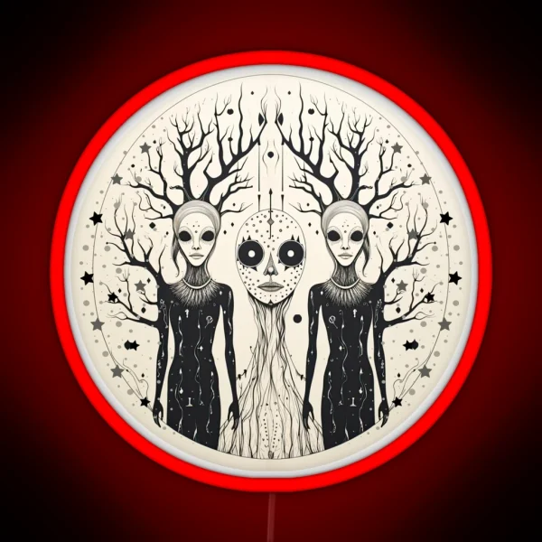 Twin Forest Spirits Pagan Illustration RGB Neon Sign