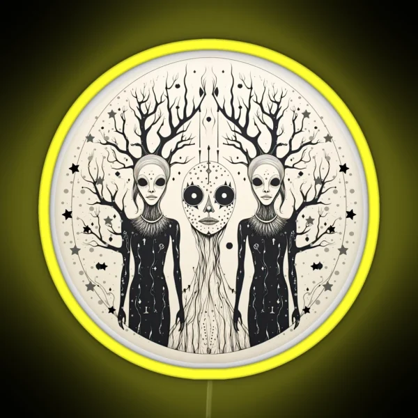 Twin Forest Spirits Pagan Illustration RGB Neon Sign